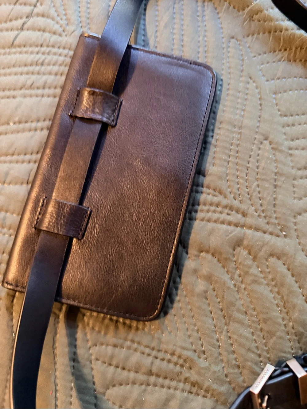 AllSaints Black Leather Belt Bag with bronze Hardware
